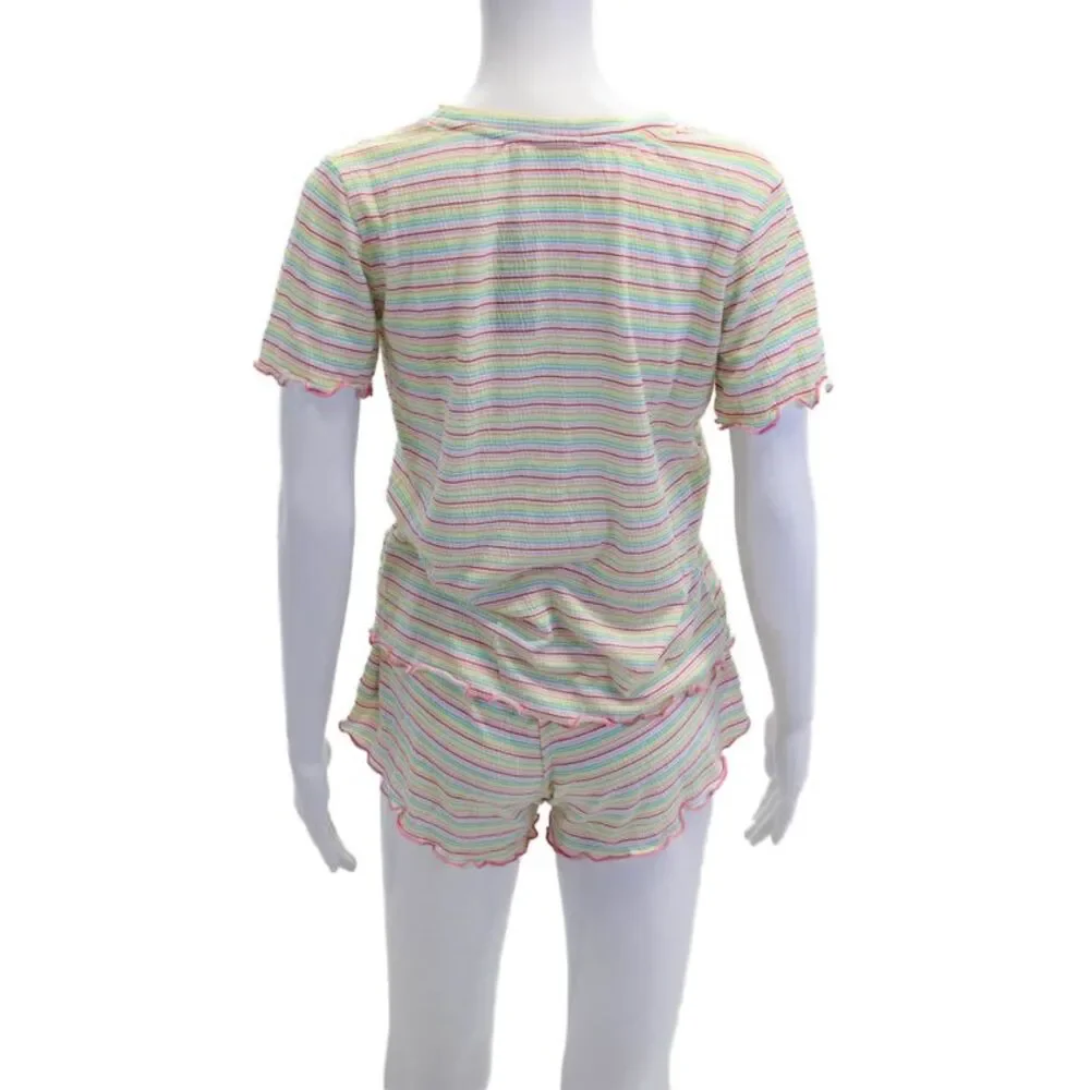 Emerson Road Womens Striped Butterfly Pajama Shirt Shorts Set White Multi XS